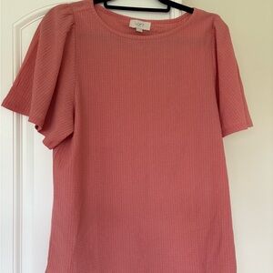 LOFT Pink Boxy Short Flounce Sleeve T-Shirt Top